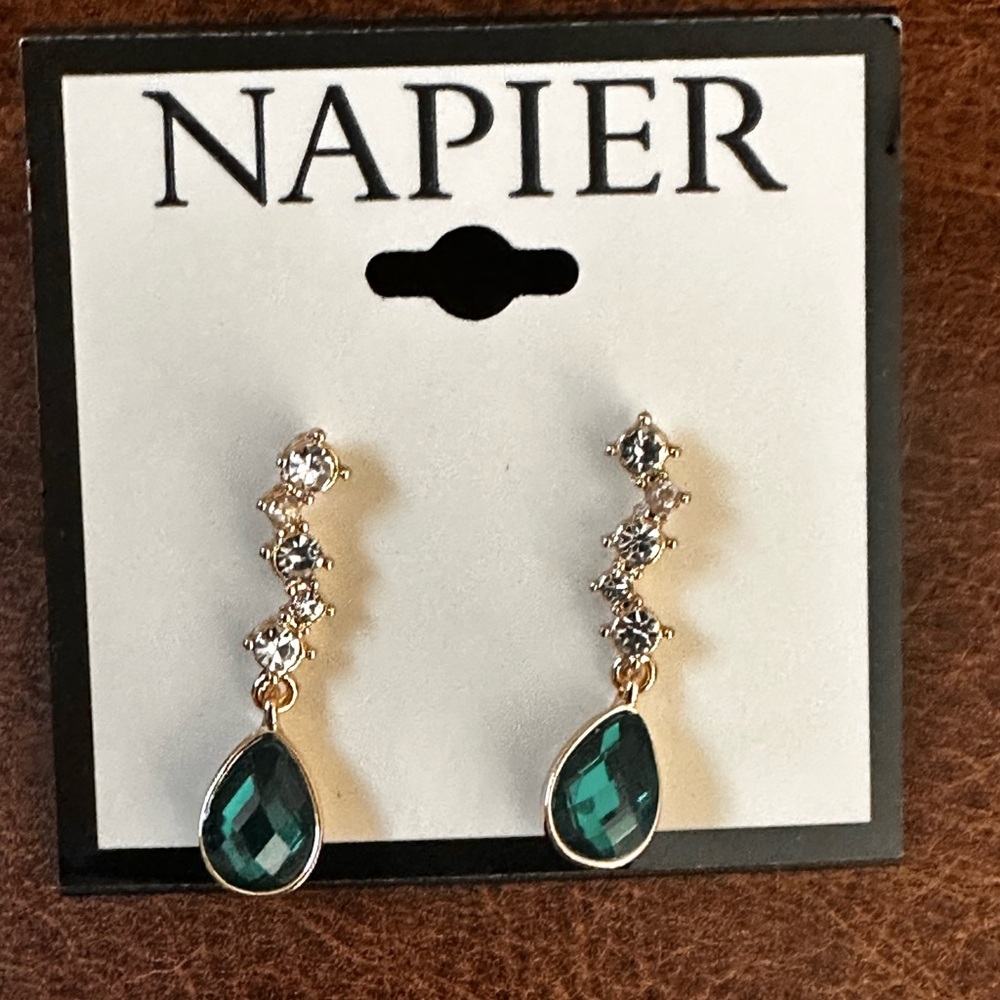 Napier Gold and Emerald Green Teardrop pierced Earrings